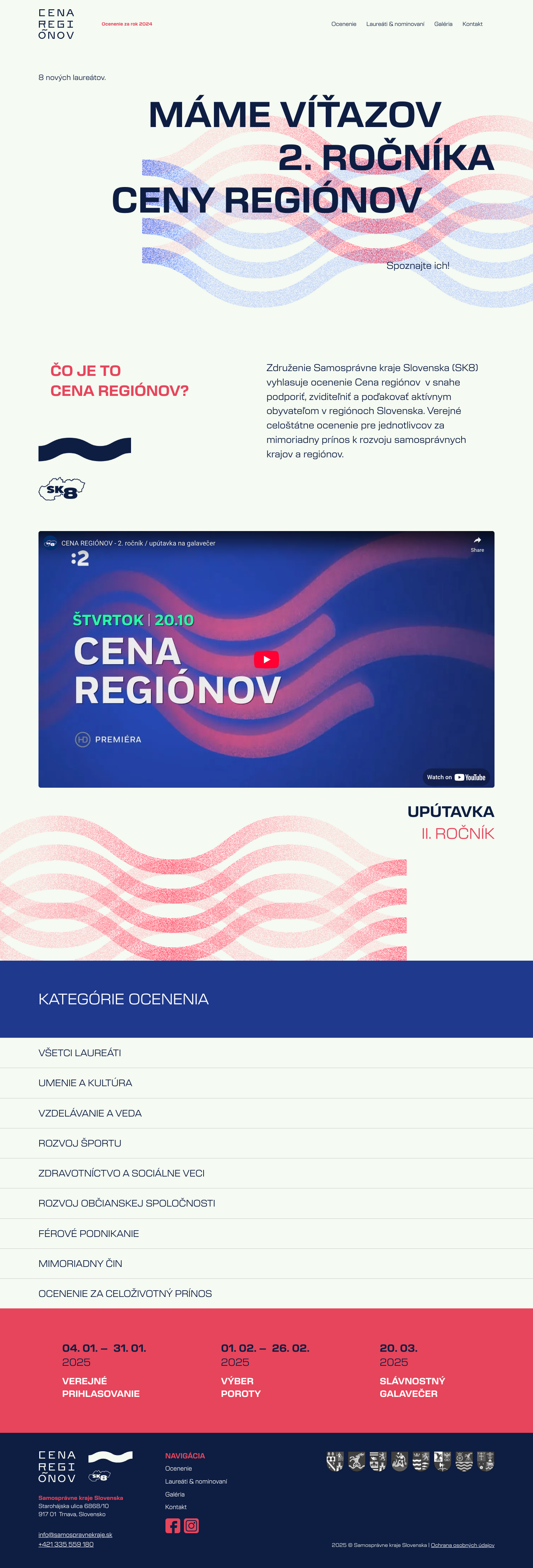 Cena Regiónov — webový návrh 1